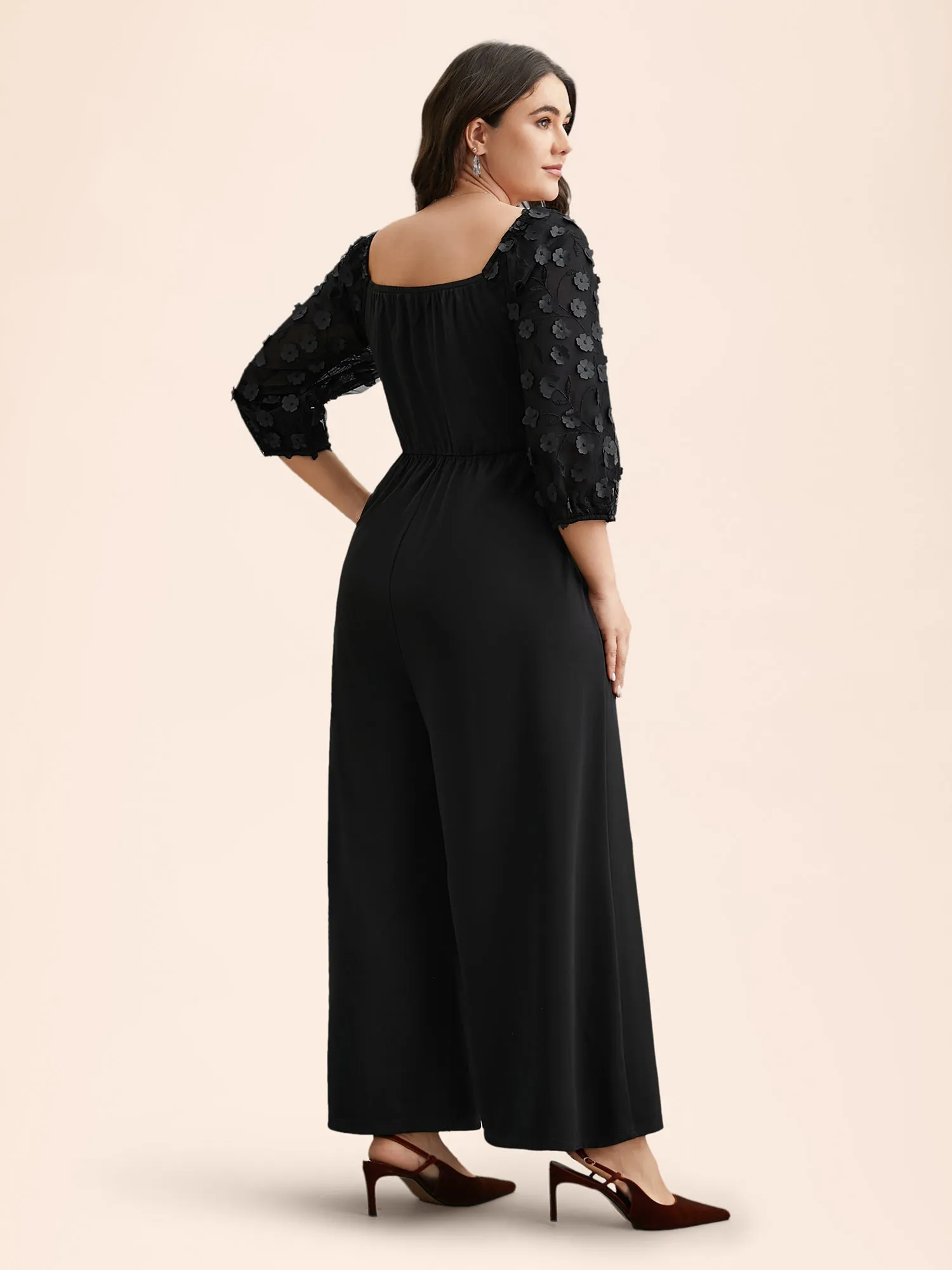 Floral Mesh Sleeve Pockets Straight-Leg Jumpsuit sold by Bloomchic product image thumbnail 4