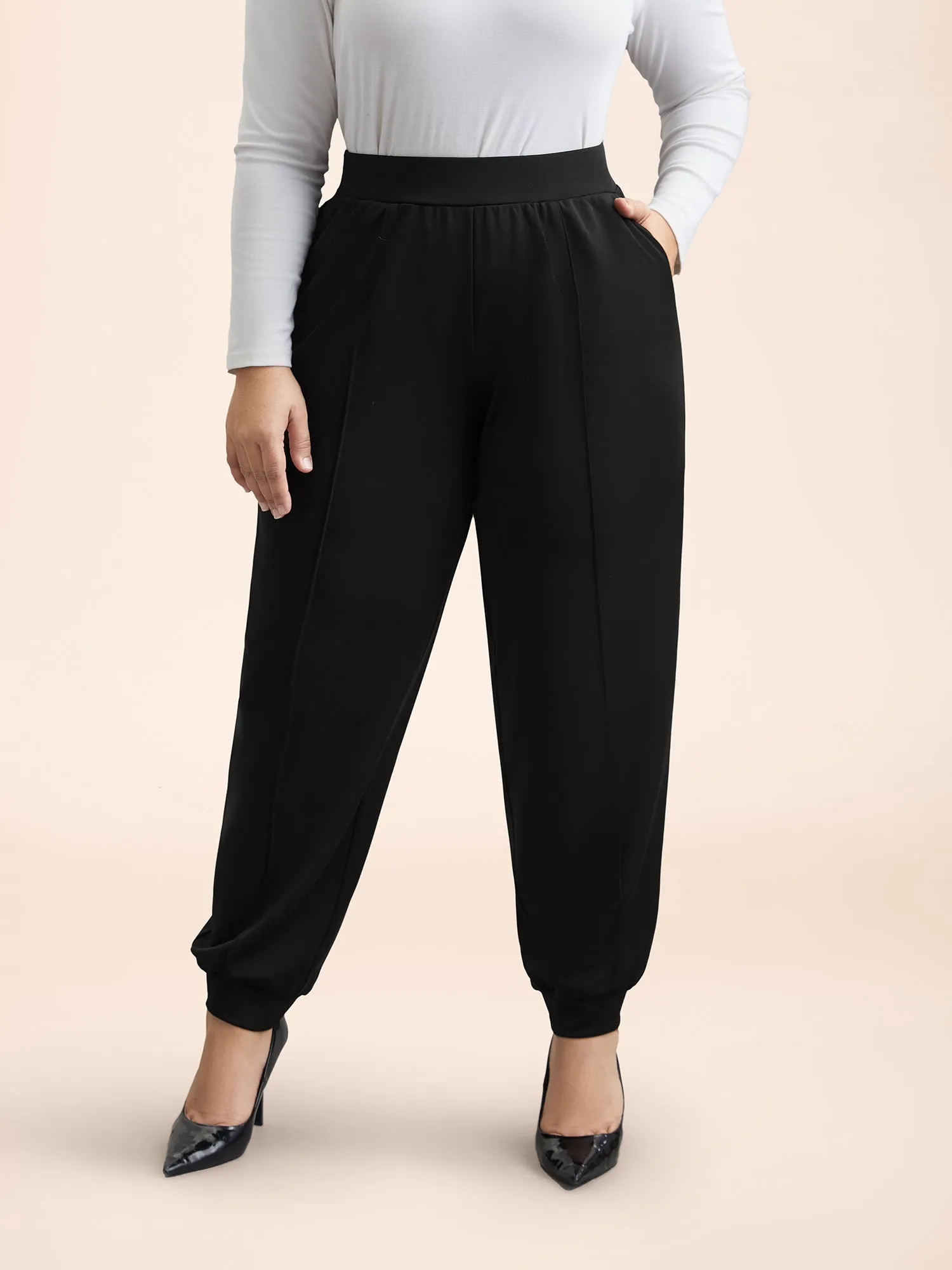 Smocked Stretchy-Waist Plicated Detail Pants sold by Bloomchic product image thumbnail 4