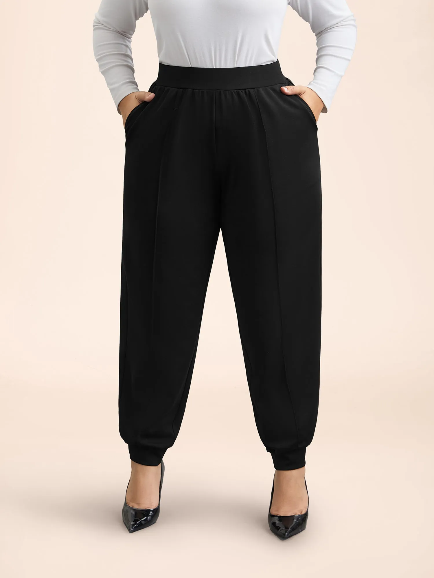 Smocked Stretchy-Waist Plicated Detail Pants sold by Bloomchic