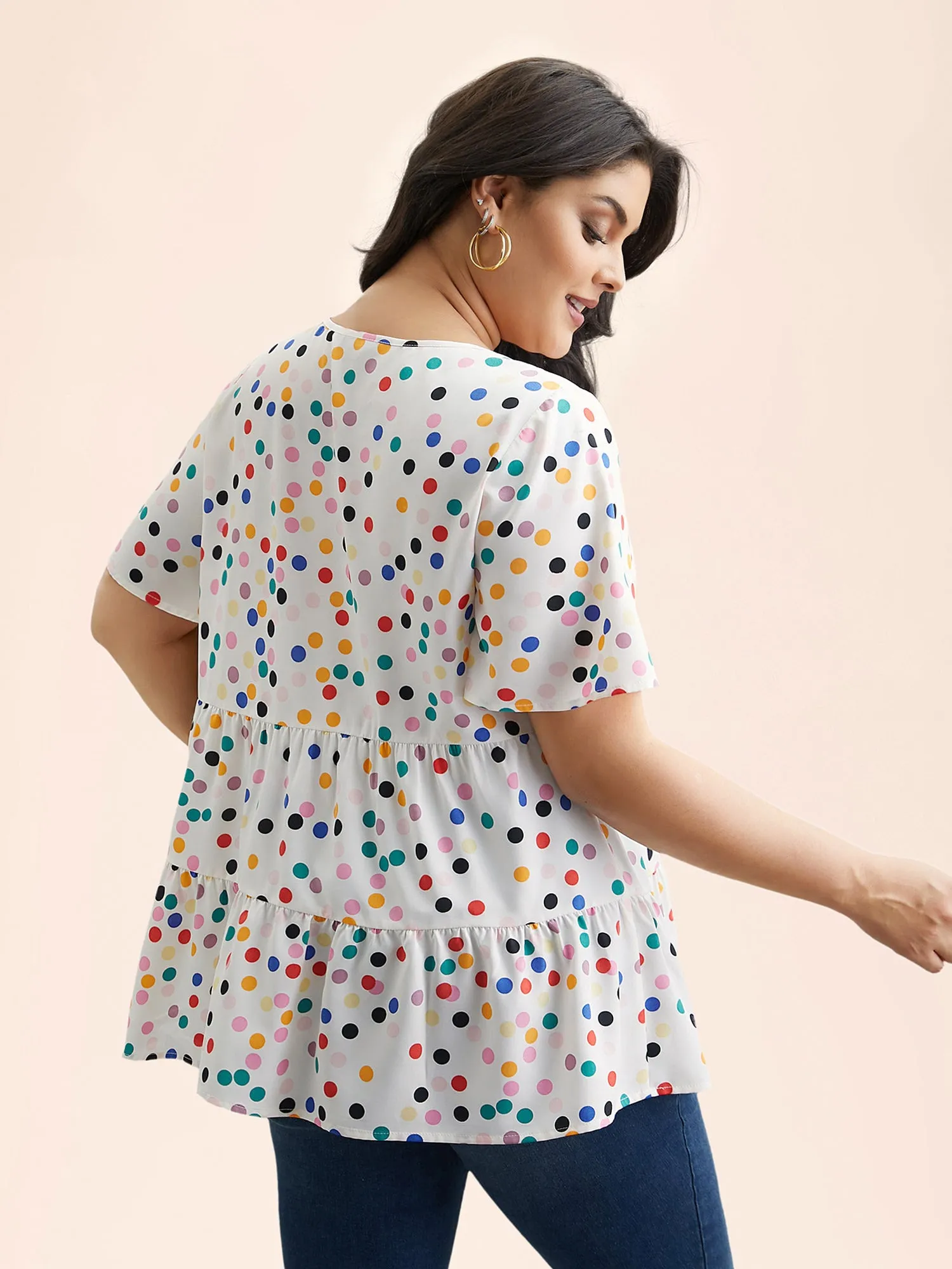Multi-Color Dots Print Tiered Blouse sold by Bloomchic product image thumbnail 4
