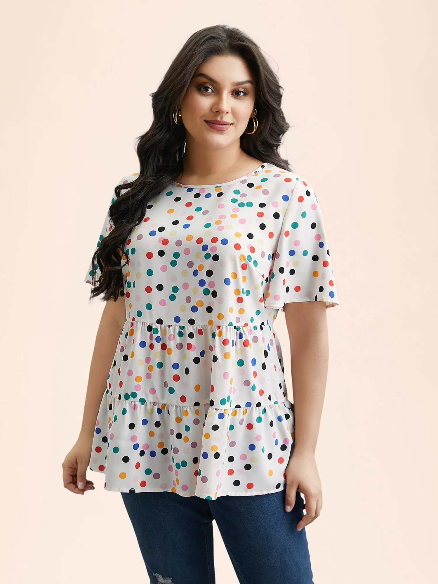 Multi-Color Dots Print Tiered Blouse sold by Bloomchic product image thumbnail 3