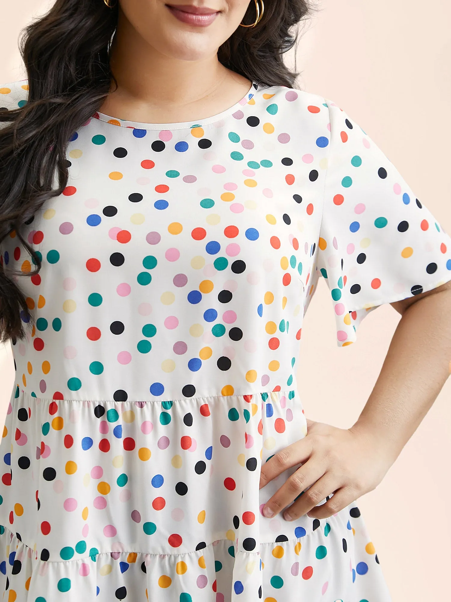 Multi-Color Dots Print Tiered Blouse sold by Bloomchic product image thumbnail 2