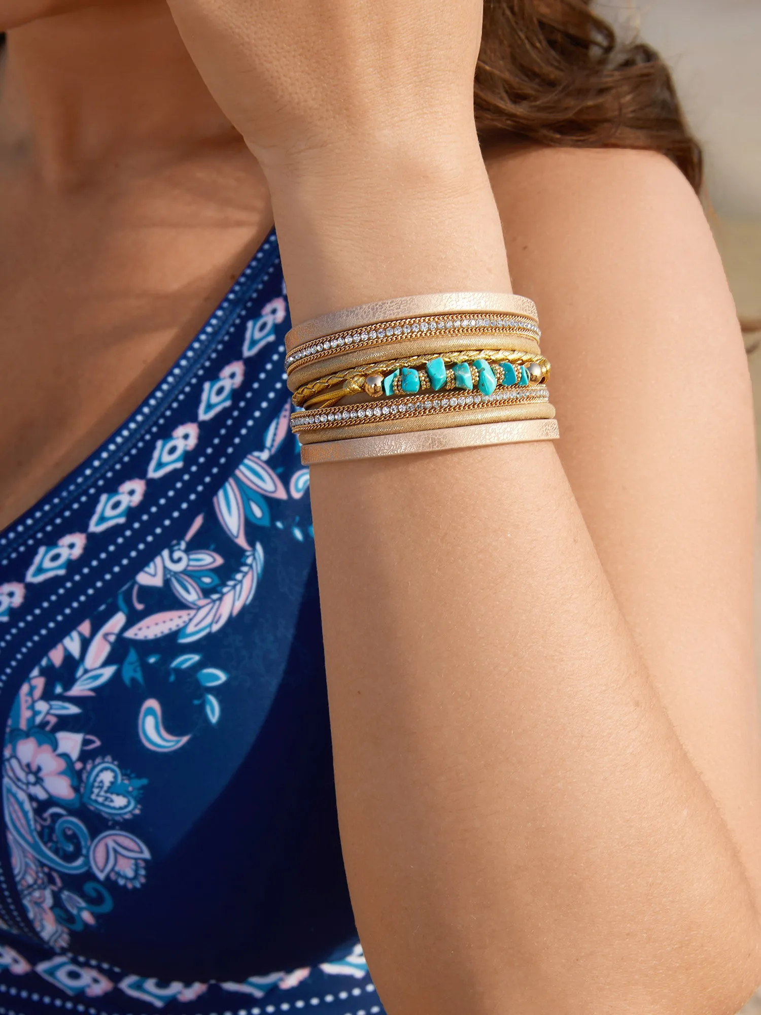 Beaded Stacked Gold-Tone Hinge Bracelet sold by Bloomchic product image thumbnail 4