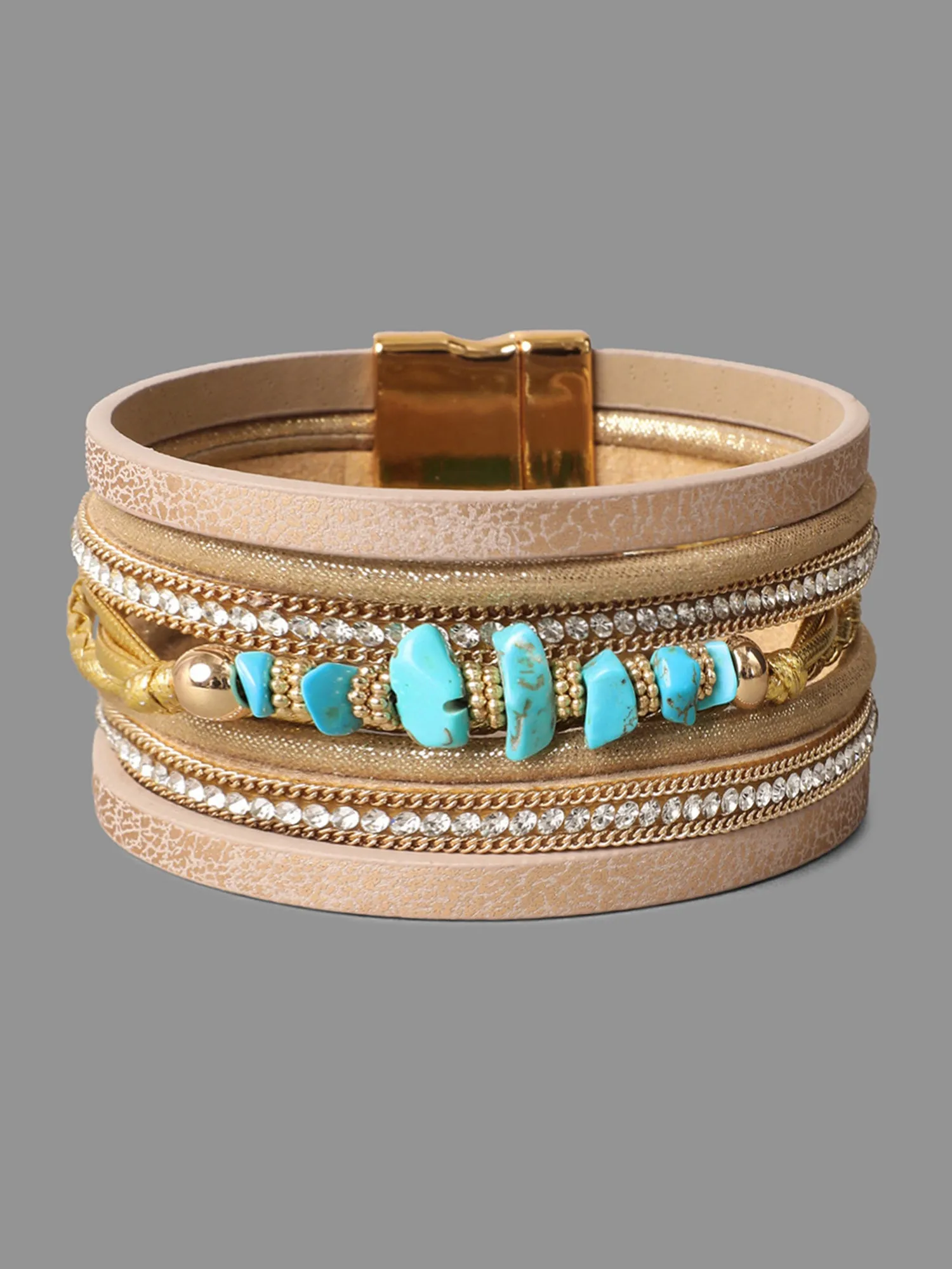Beaded Stacked Gold-Tone Hinge Bracelet sold by Bloomchic product image thumbnail 2