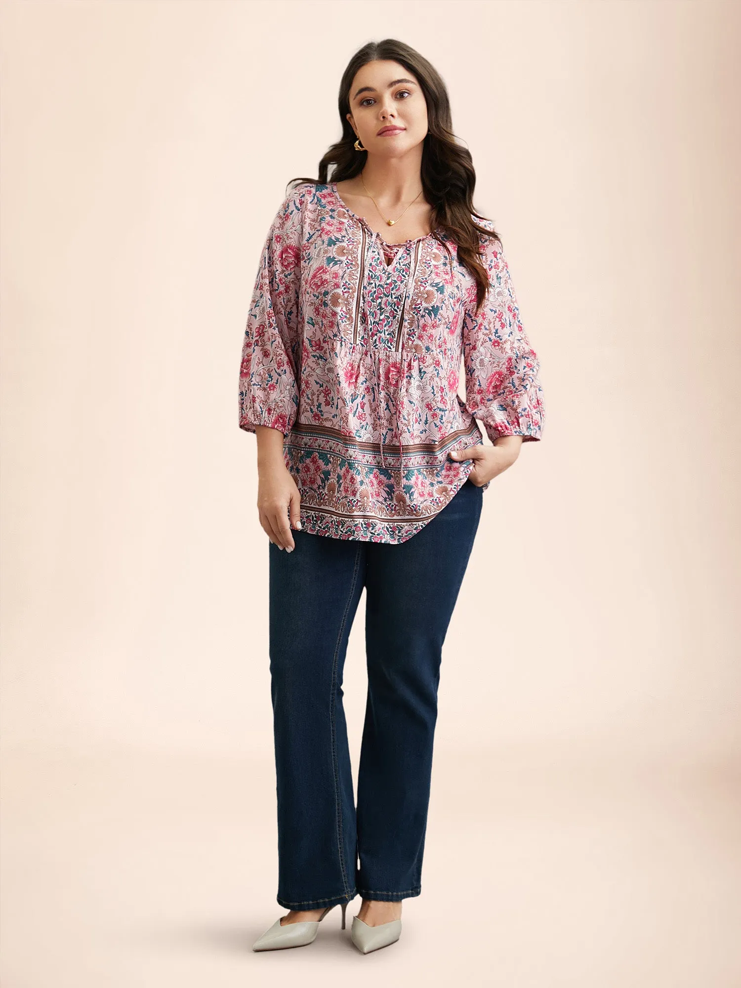 Floral Print Neck-Tie Pleated Blouse sold by Bloomchic product image thumbnail 2