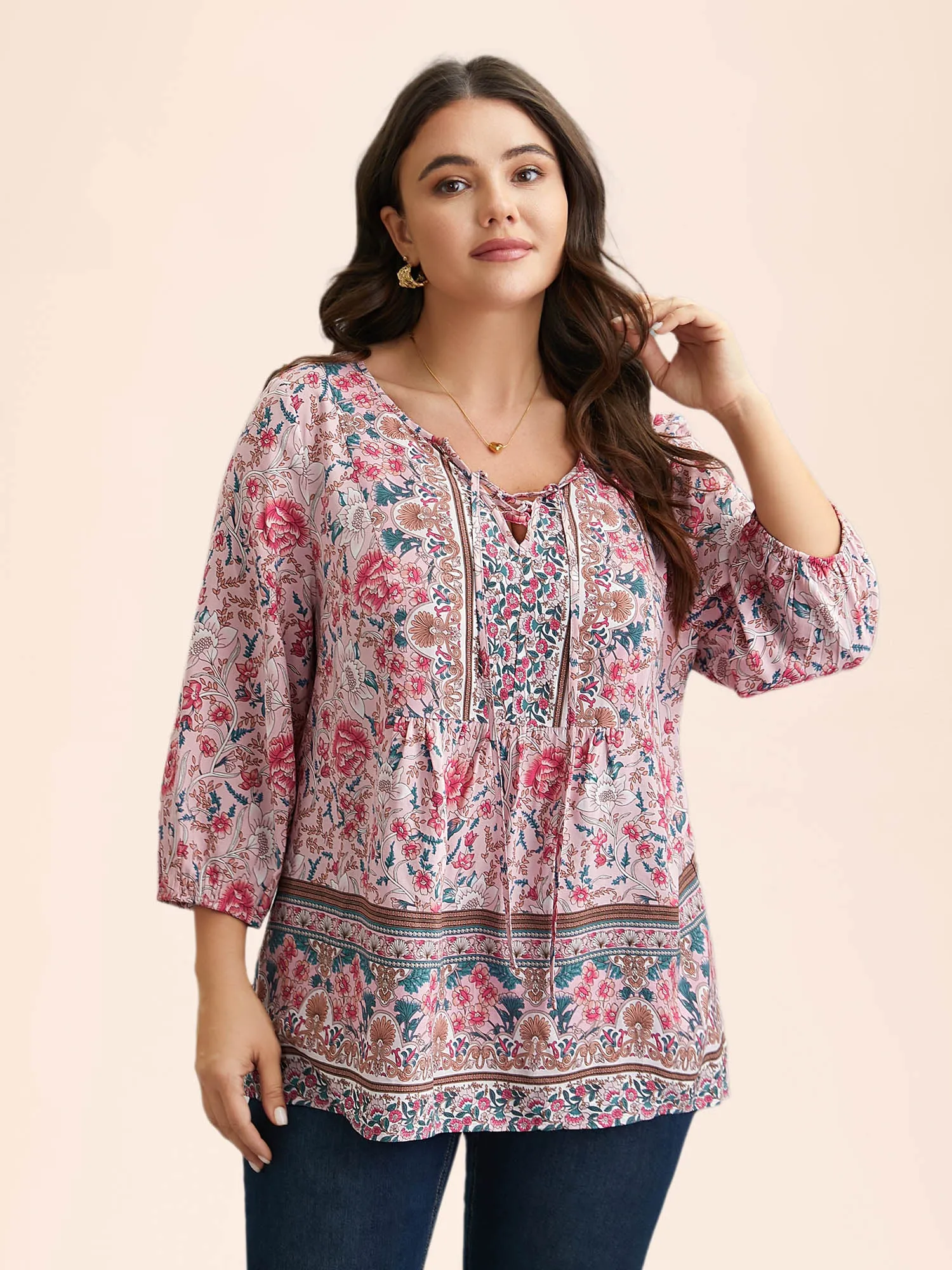 Floral Print Neck-Tie Pleated Blouse sold by Bloomchic