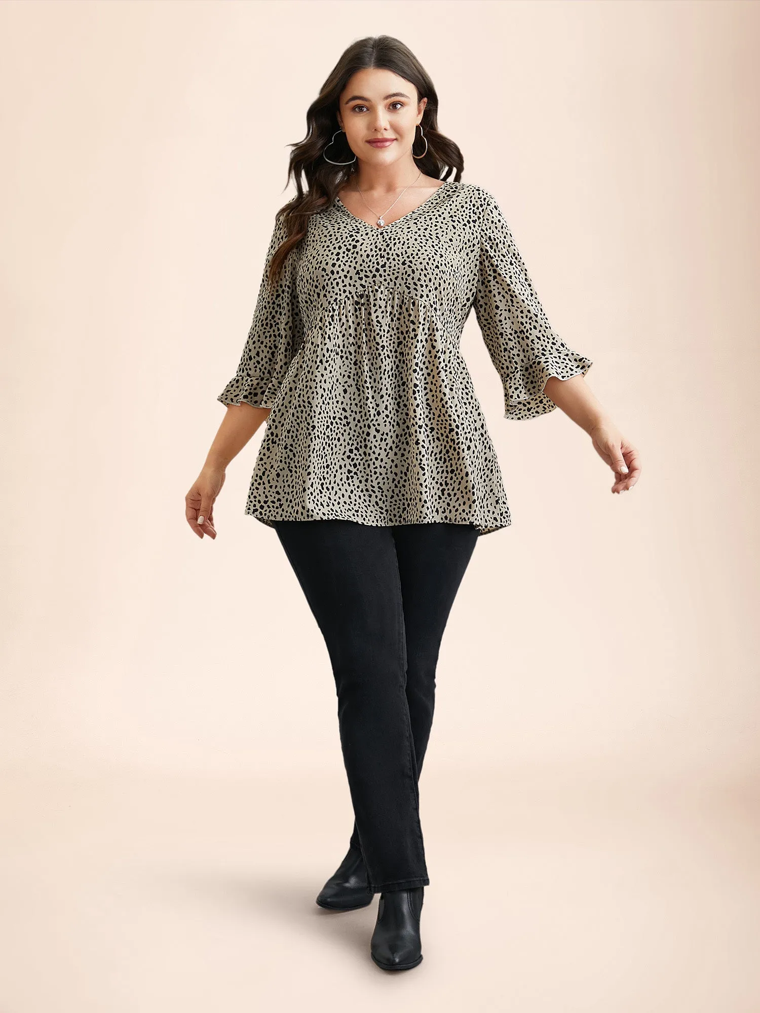 Leopard Print Ruffled Detail V-Neck Blouse sold by Bloomchic product image thumbnail 2