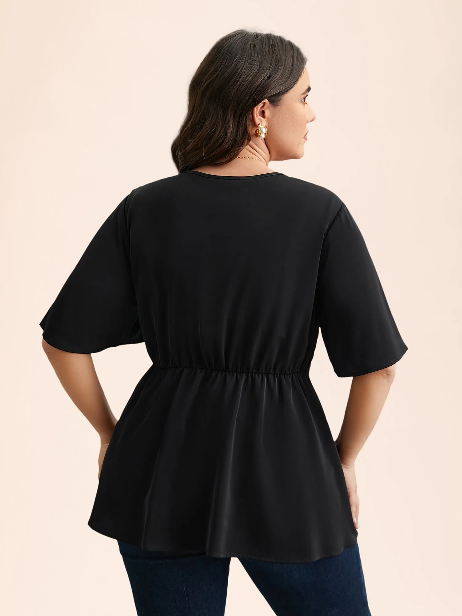 V-Neck Stretchy-Waist Button Flared Blouse sold by Bloomchic product image thumbnail 5