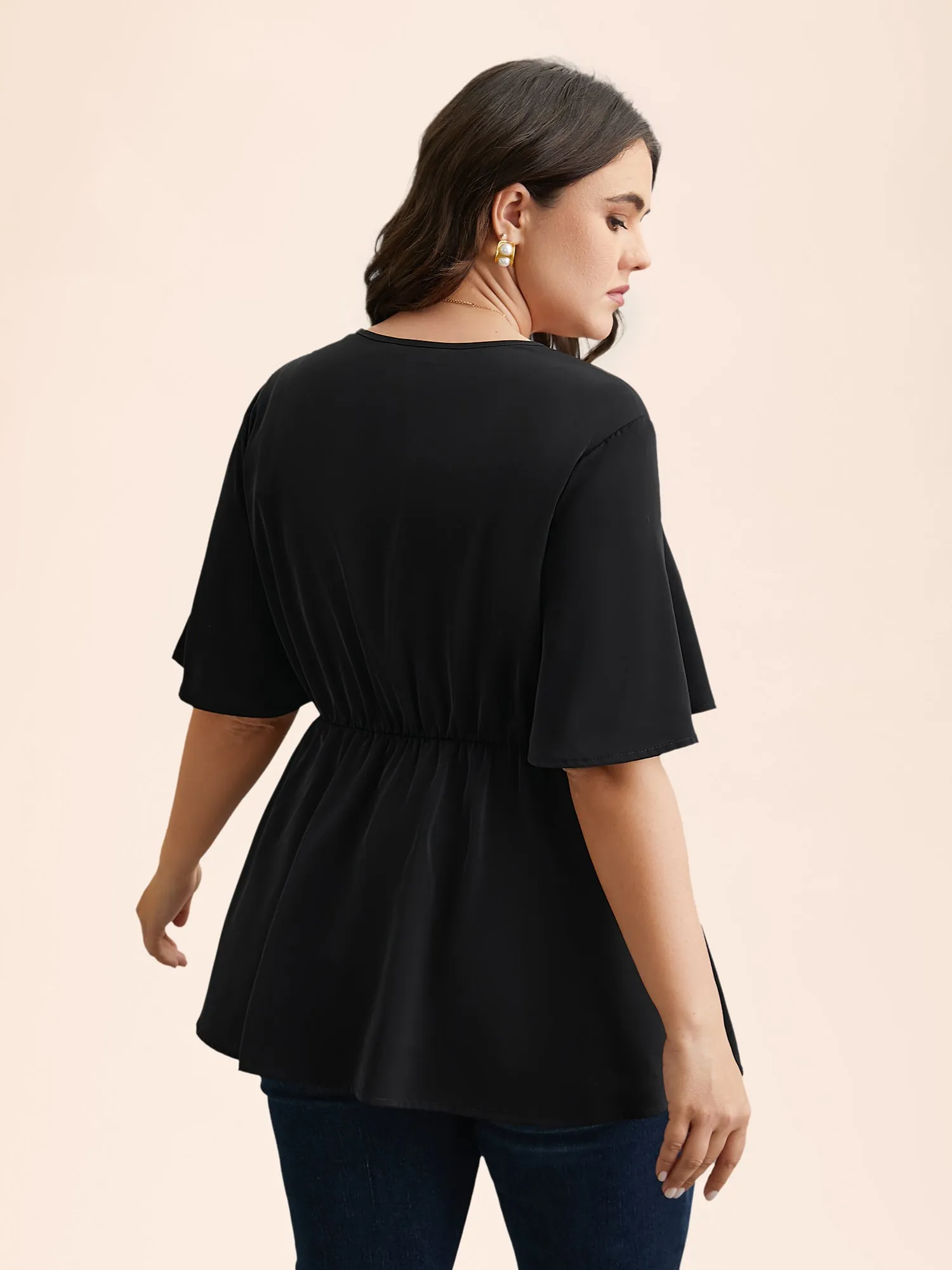 V-Neck Stretchy-Waist Button Flared Blouse sold by Bloomchic product image thumbnail 4