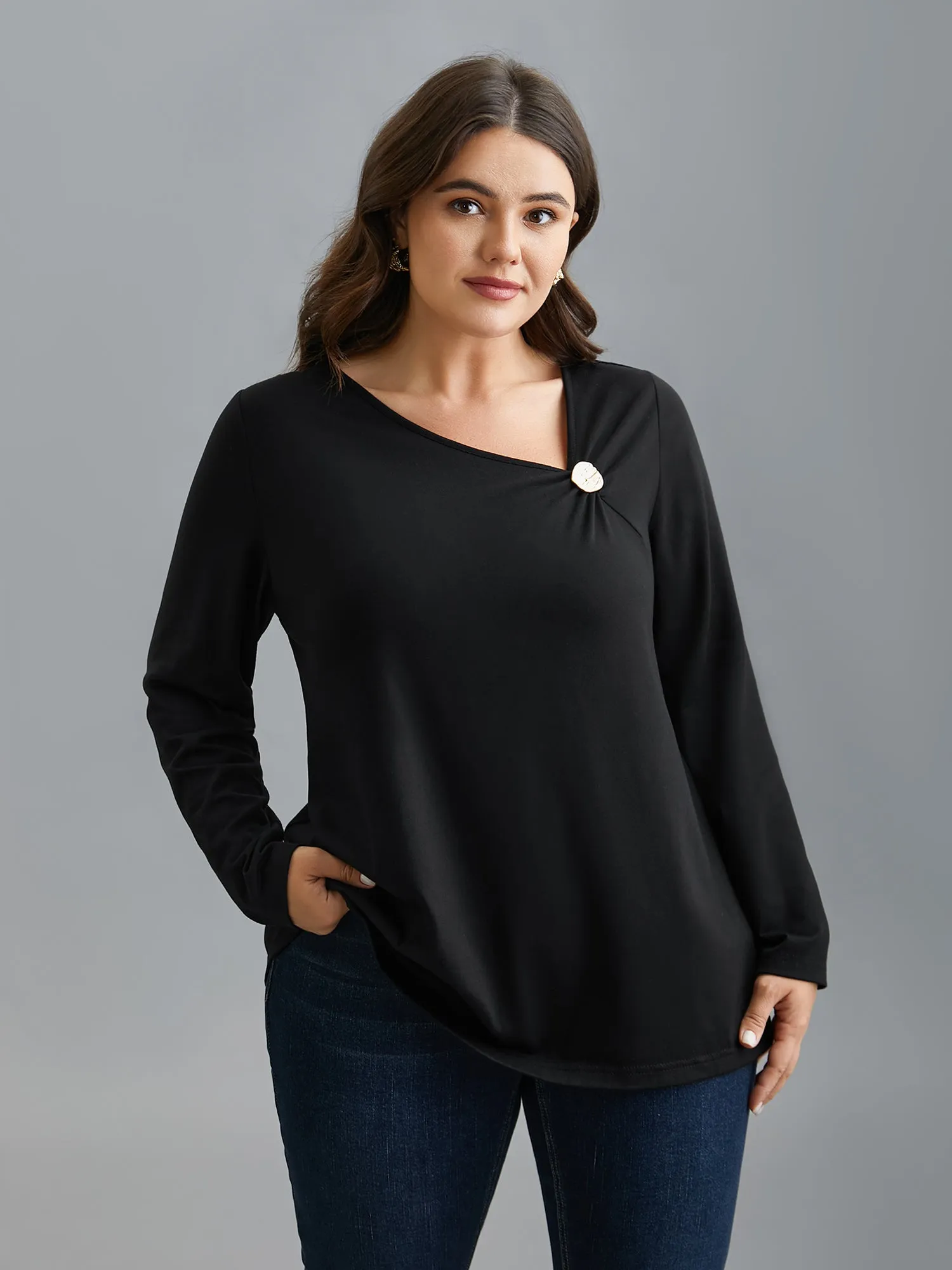 Supersoft Asymmetrical Neckline Stretchy Top sold by Bloomchic product image thumbnail 2