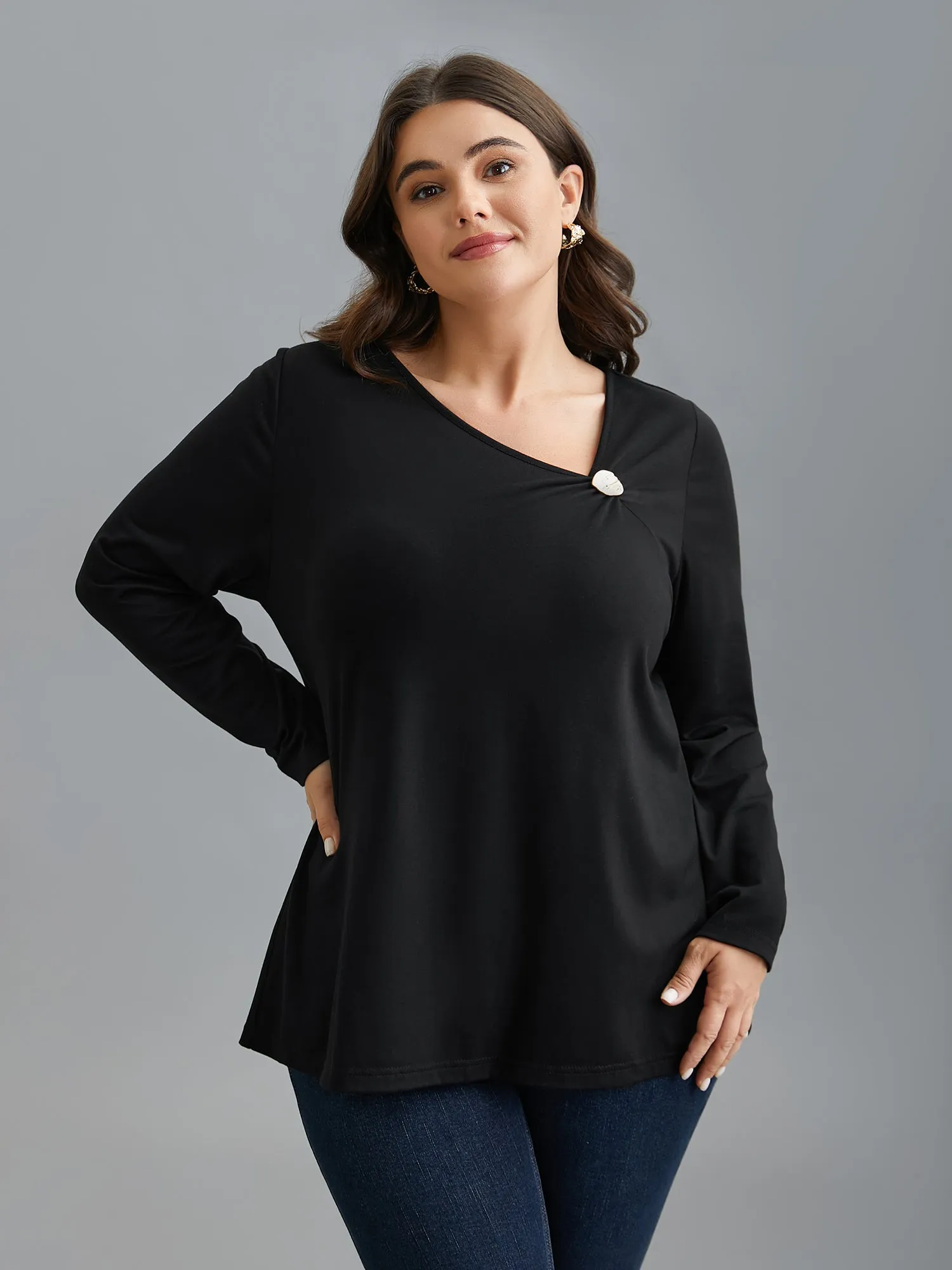 Supersoft Asymmetrical Neckline Stretchy Top sold by Bloomchic