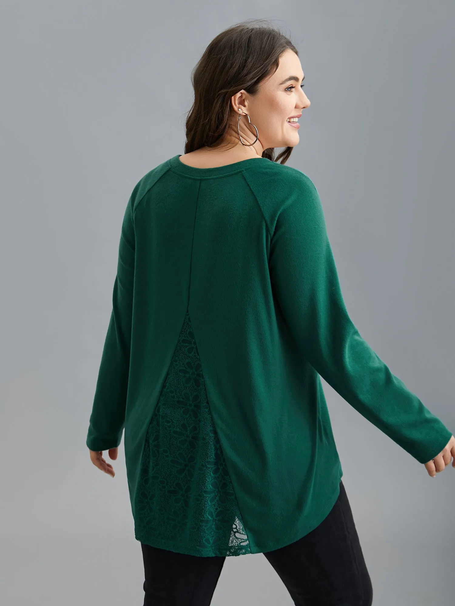 Back Lace Design Raglan Sleeve Top sold by Bloomchic