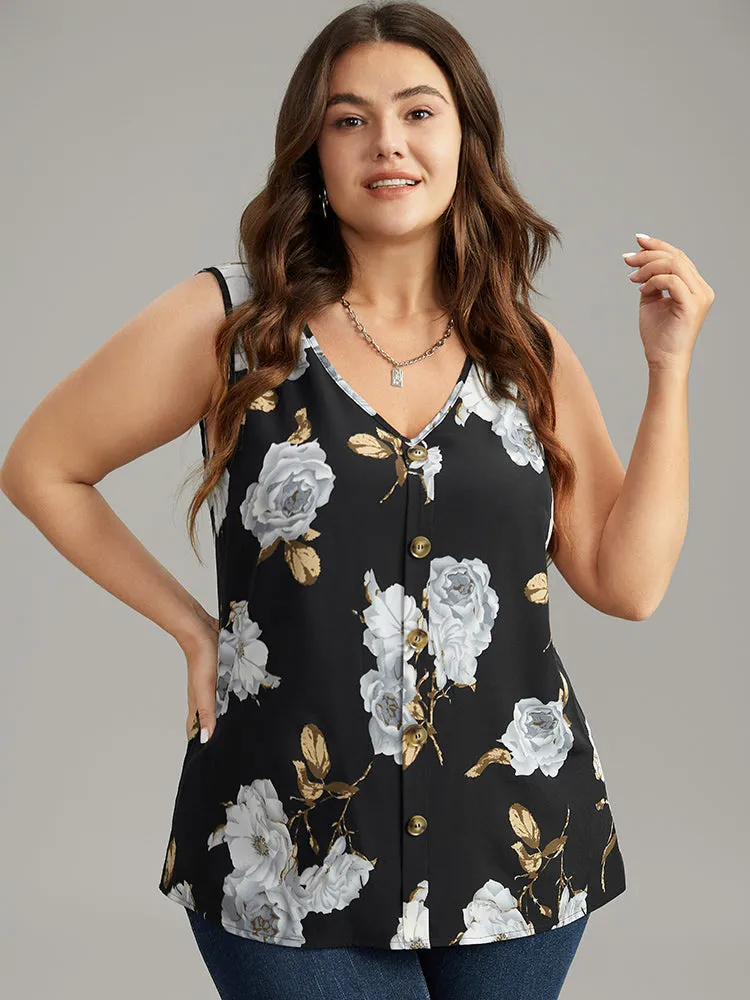 Floral Print Button Detail Tank Top sold by Bloomchic