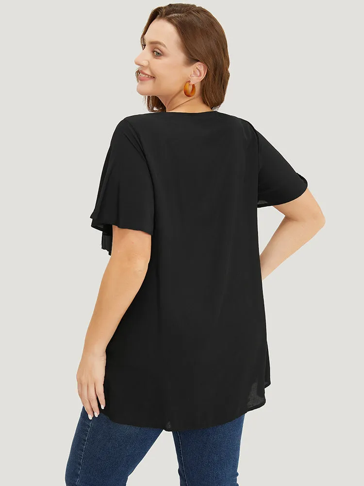 Colorblock Contrast Pleated Button Detail Ruffle Sleeve Blouse sold by Bloomchic product image thumbnail 5