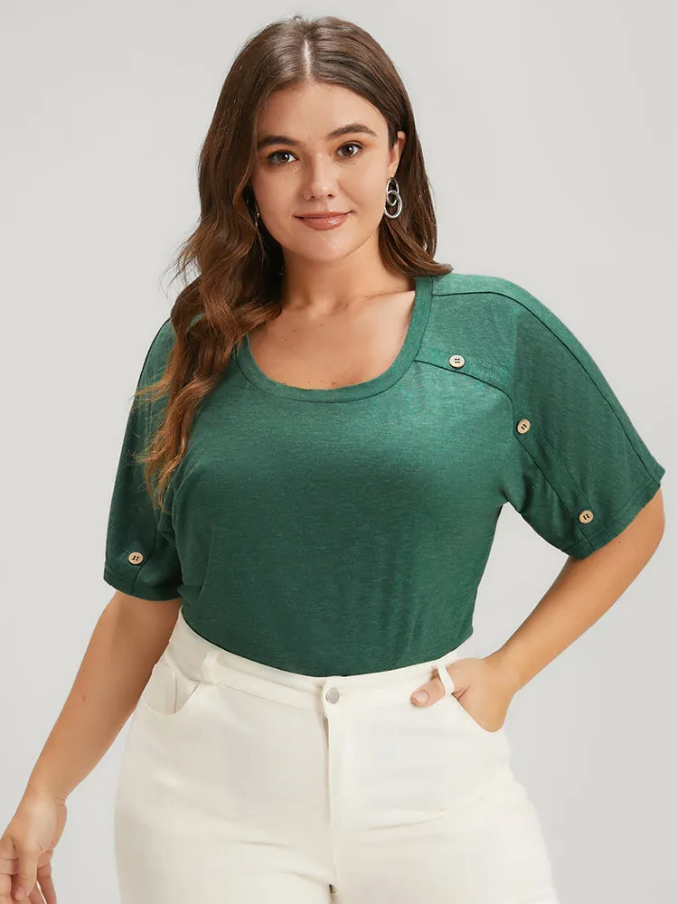 Solid Round Neck Button Raglan Sleeve Modal T-shirt sold by Bloomchic product image thumbnail 4