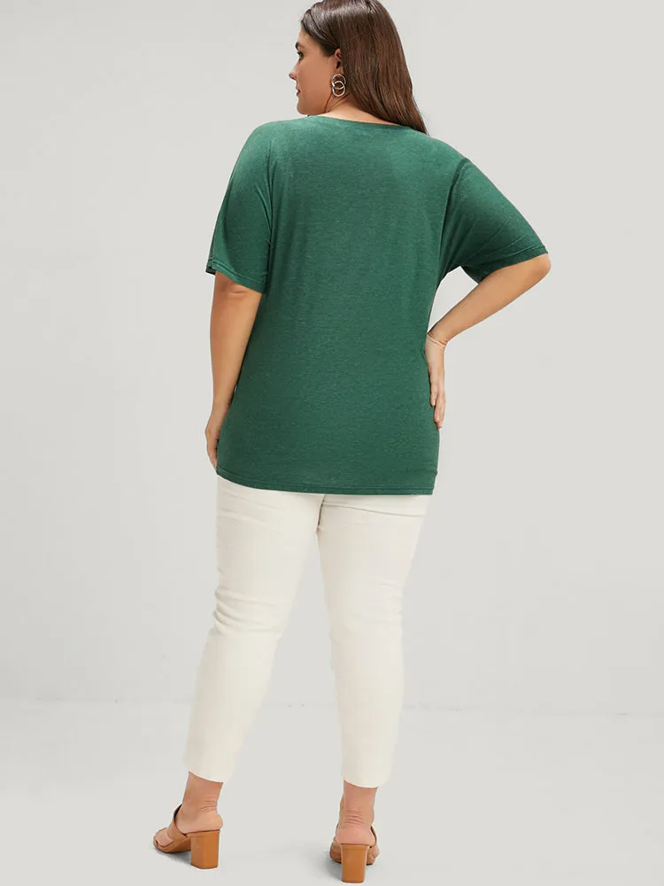 Solid Round Neck Button Raglan Sleeve Modal T-shirt sold by Bloomchic product image thumbnail 5
