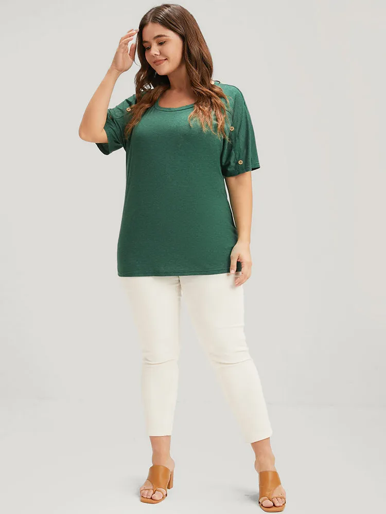 Solid Round Neck Button Raglan Sleeve Modal T-shirt sold by Bloomchic product image thumbnail 2