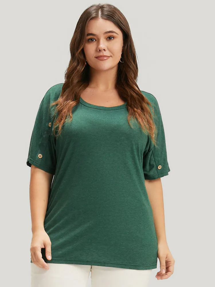 Solid Round Neck Button Raglan Sleeve Modal T-shirt sold by Bloomchic