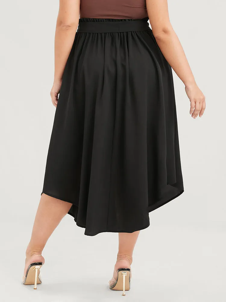 Solid Button Front Pocket Asymmetrical Hem Belted Skirt sold by Bloomchic product image thumbnail 2