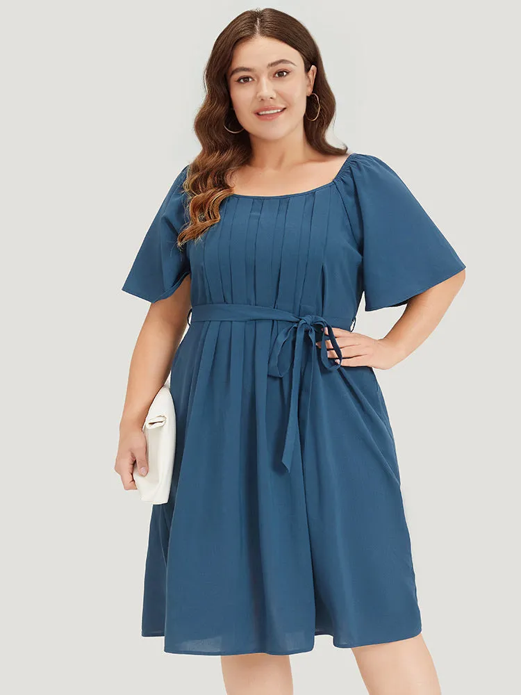 Plain Pocket Belted Pleated Raglan Sleeve Dress sold by Bloomchic product image thumbnail 4