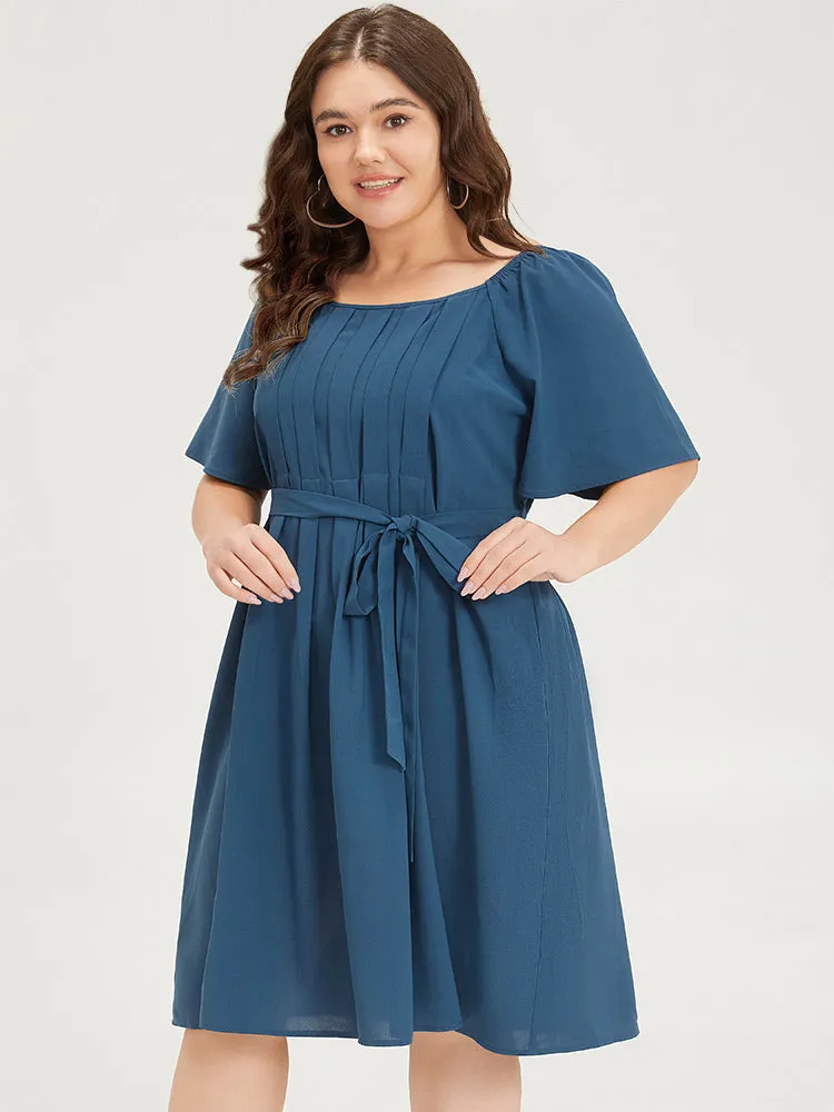 Plain Pocket Belted Pleated Raglan Sleeve Dress sold by Bloomchic product image thumbnail 2