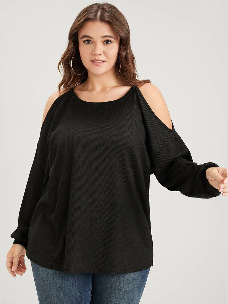 Solid Cold Shoulder Long Tee sold by Bloomchic