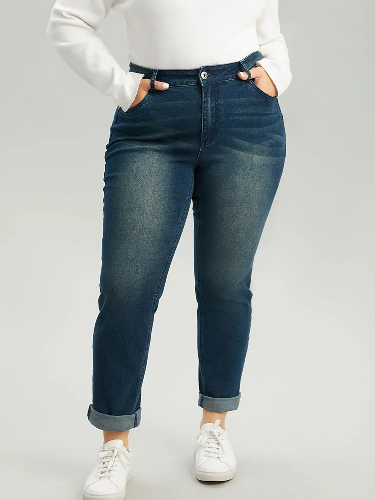Very Stretchy Straight Leg Roll Hem Jeans sold by Bloomchic