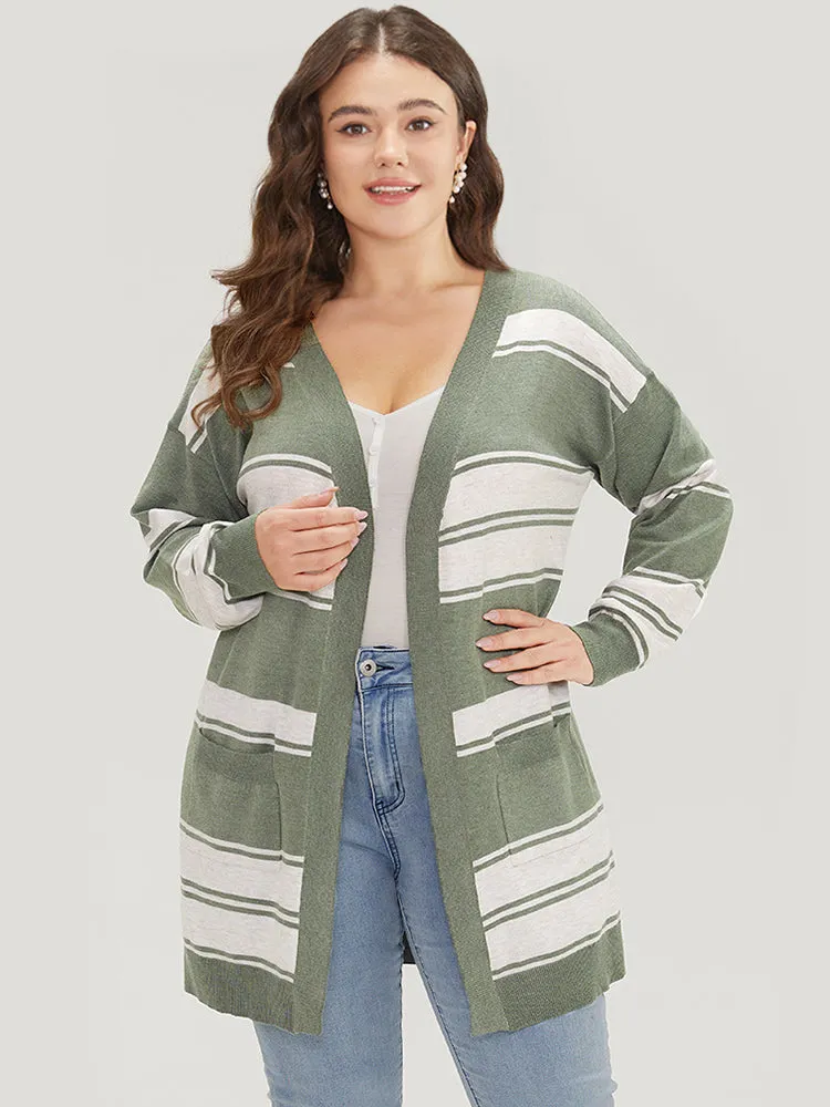 Striped Patchwork Open Front Pocket Cardigan sold by Bloomchic product image thumbnail 4