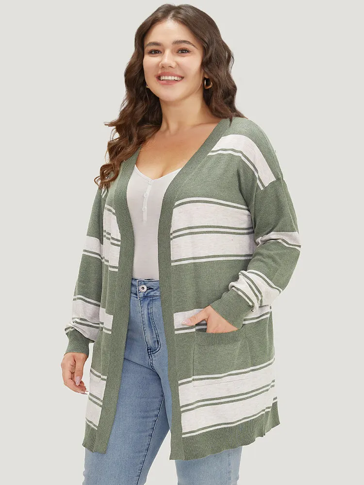 Striped Patchwork Open Front Pocket Cardigan sold by Bloomchic