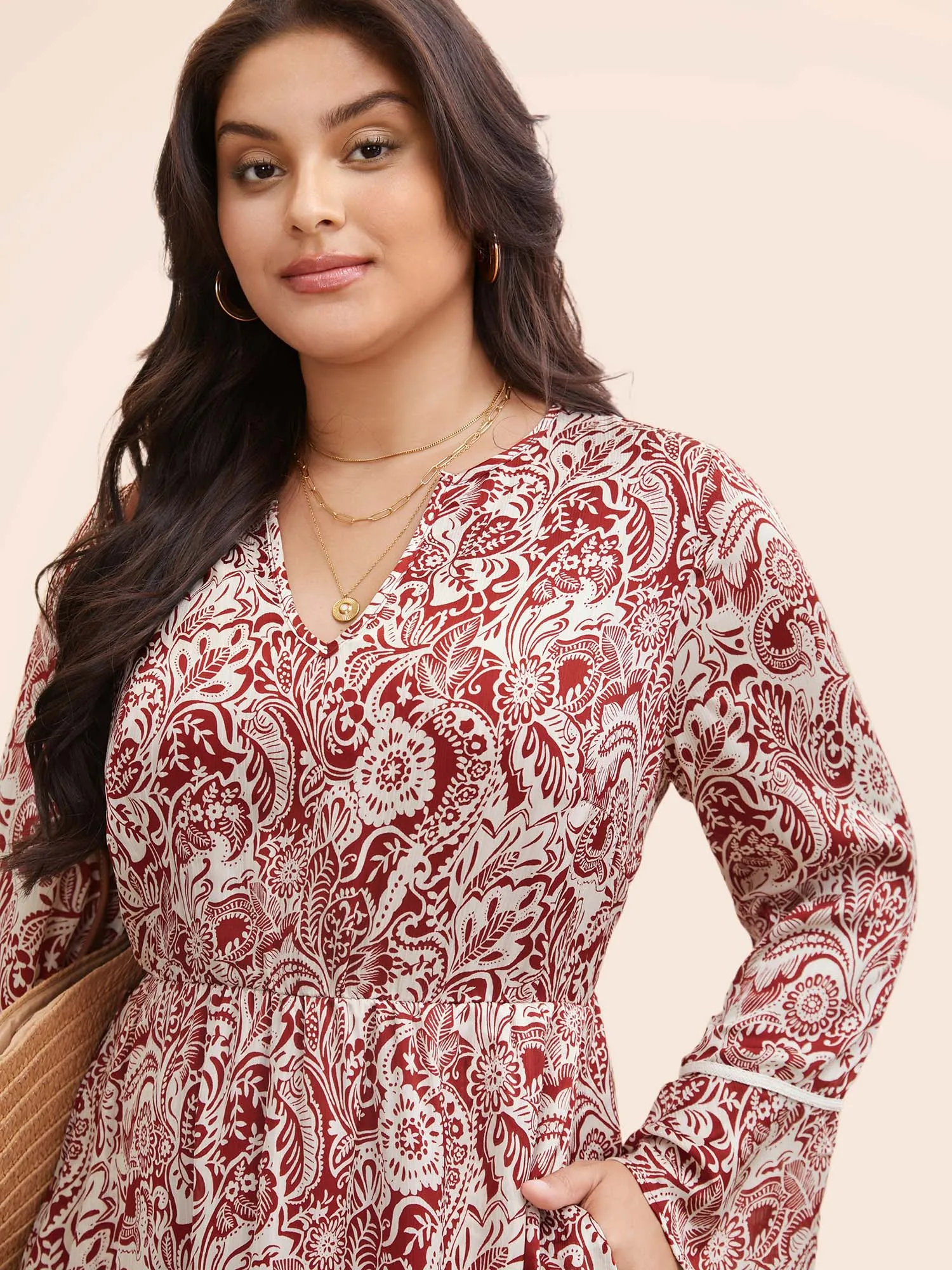 Bandana Woven Ribbon Bell Sleeve Dress sold by Bloomchic product image thumbnail 4