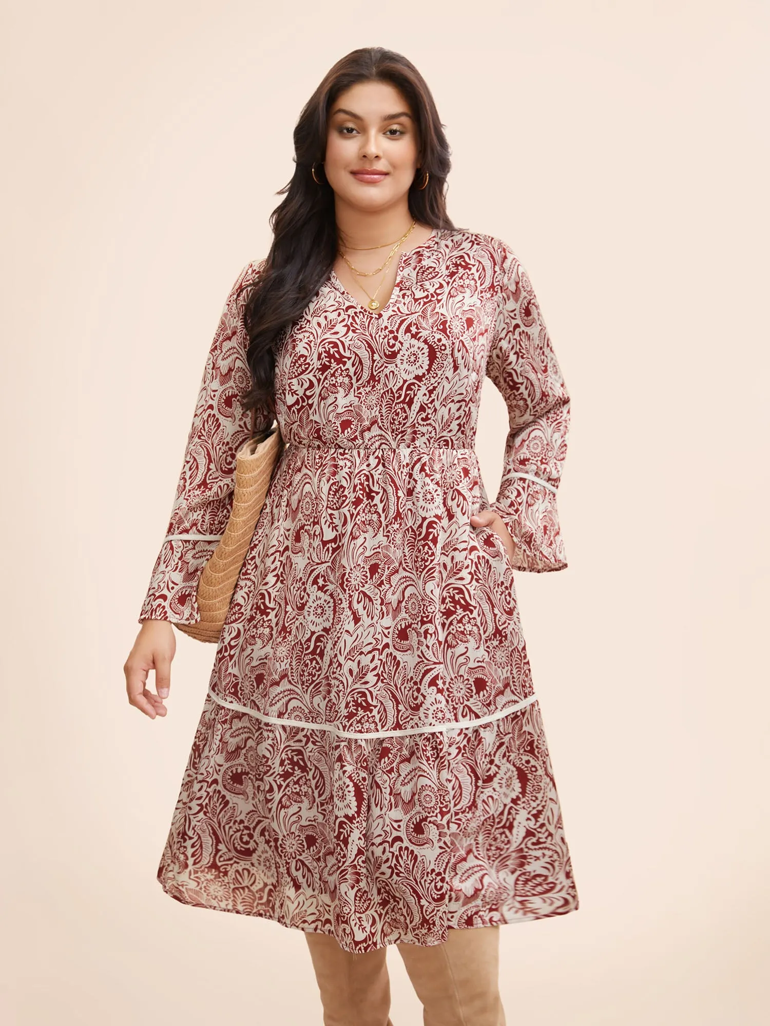 Bandana Woven Ribbon Bell Sleeve Dress sold by Bloomchic product image thumbnail 2