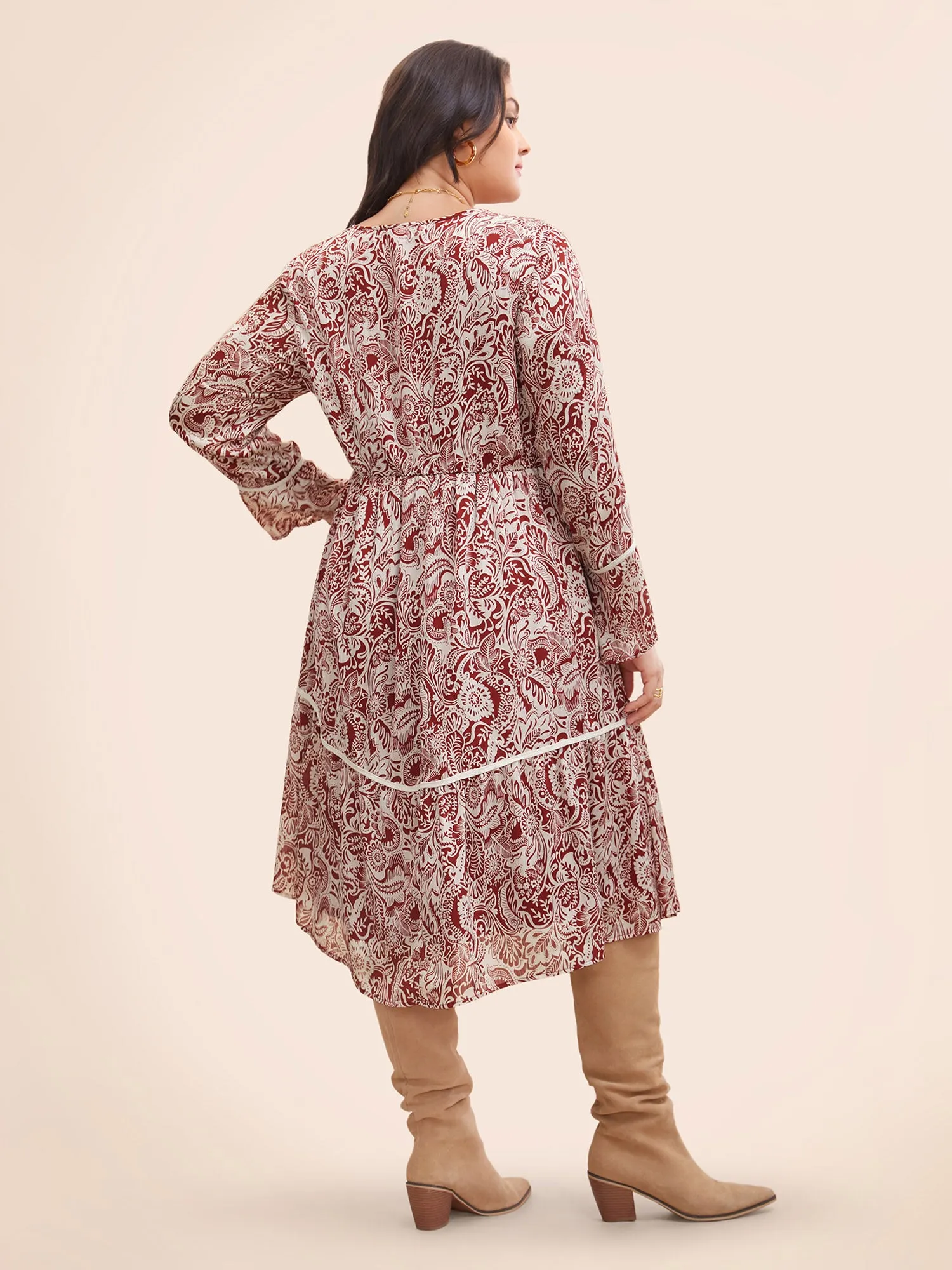 Bandana Woven Ribbon Bell Sleeve Dress sold by Bloomchic product image thumbnail 3