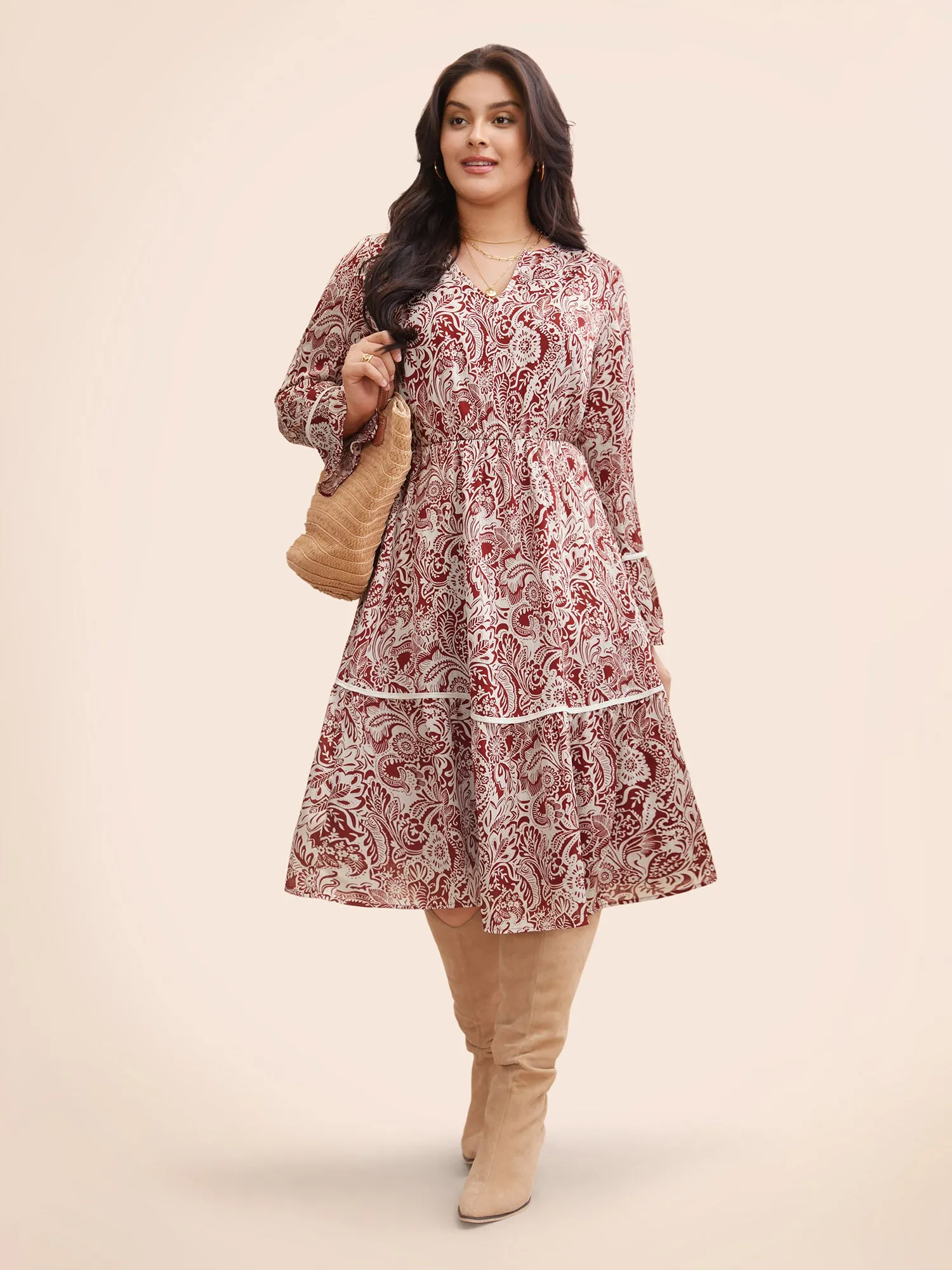 Bandana Woven Ribbon Bell Sleeve Dress sold by Bloomchic