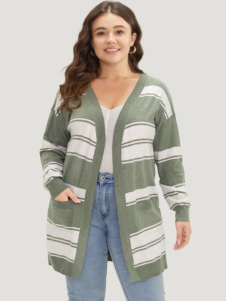 Striped Patchwork Open Front Pocket Cardigan sold by Bloomchic product image thumbnail 3