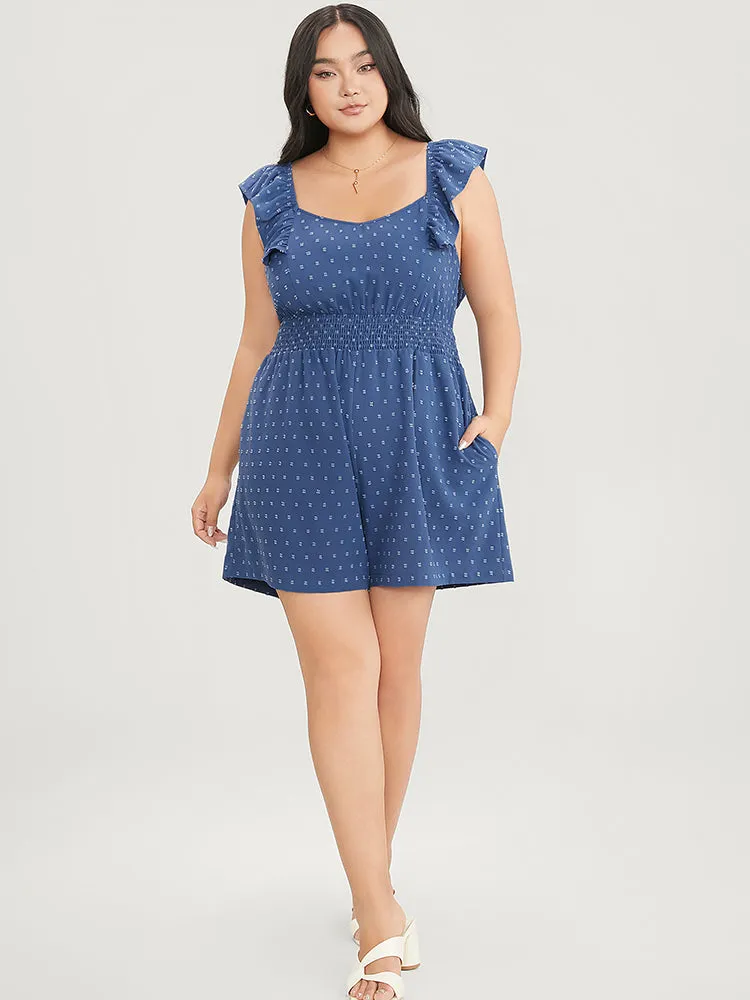 Polka Dot Pocket Shirred Ruffle Trim Cami Romper sold by Bloomchic product image thumbnail 5