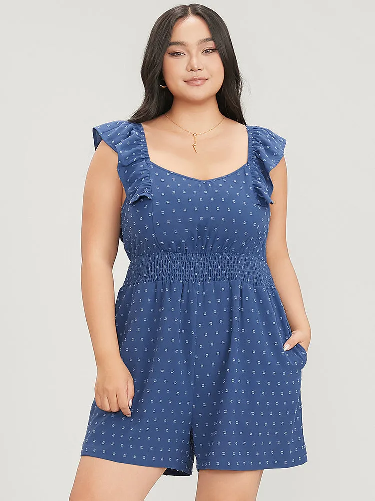 Polka Dot Pocket Shirred Ruffle Trim Cami Romper sold by Bloomchic product image thumbnail 4