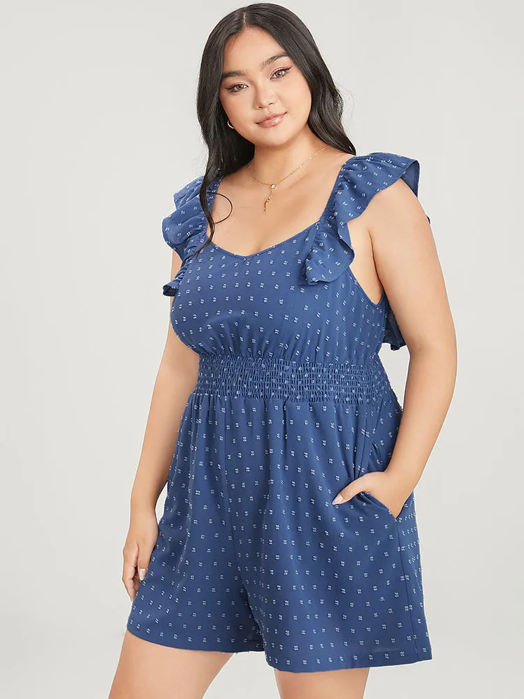 Polka Dot Pocket Shirred Ruffle Trim Cami Romper sold by Bloomchic product image thumbnail 3