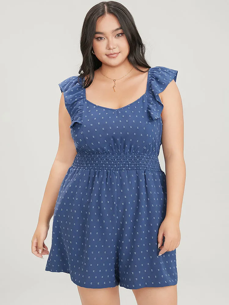 Polka Dot Pocket Shirred Ruffle Trim Cami Romper sold by Bloomchic product image thumbnail 2