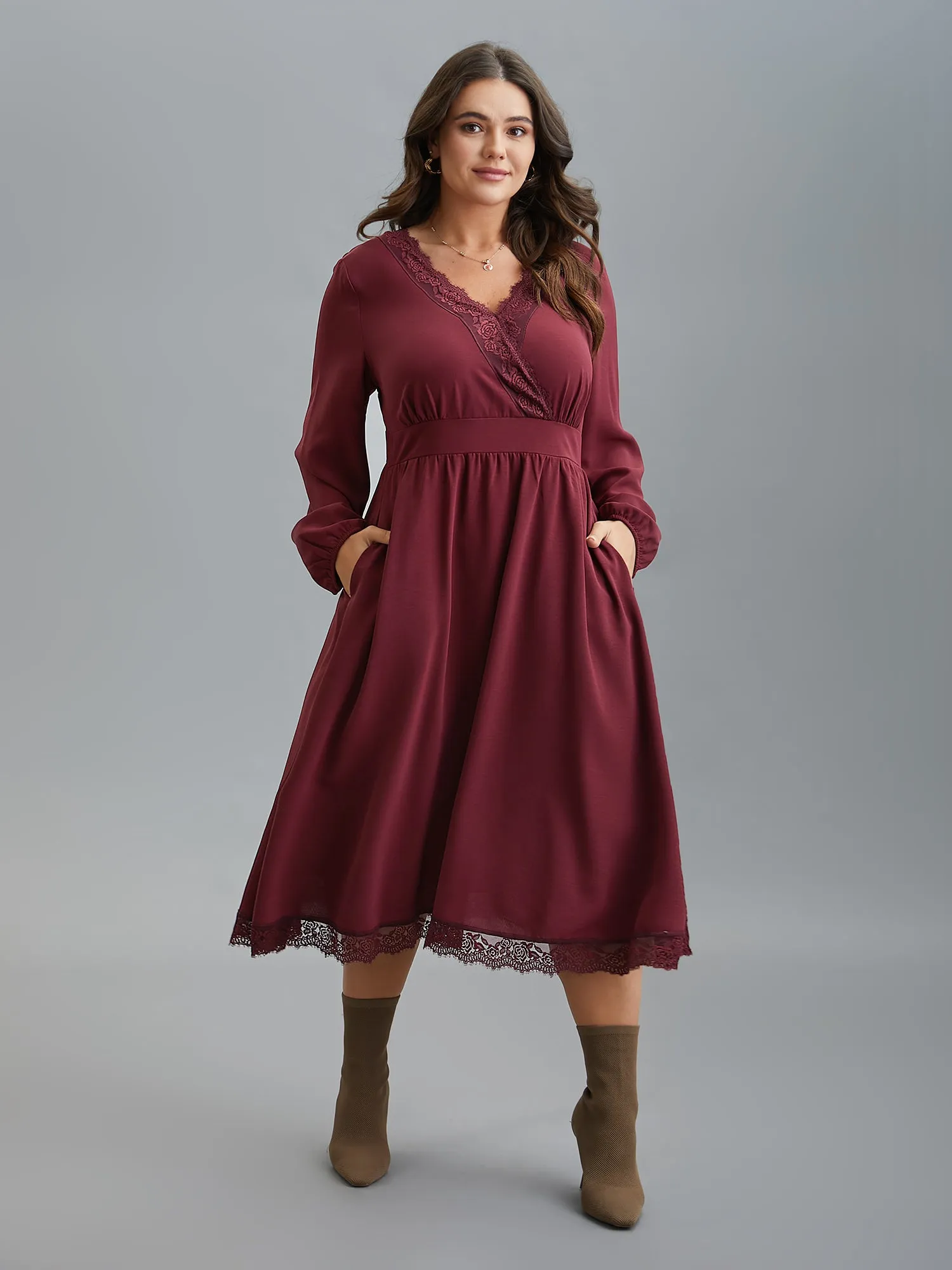 Lace Detail Surplice Neckline Midi Dress sold by Bloomchic product image thumbnail 2