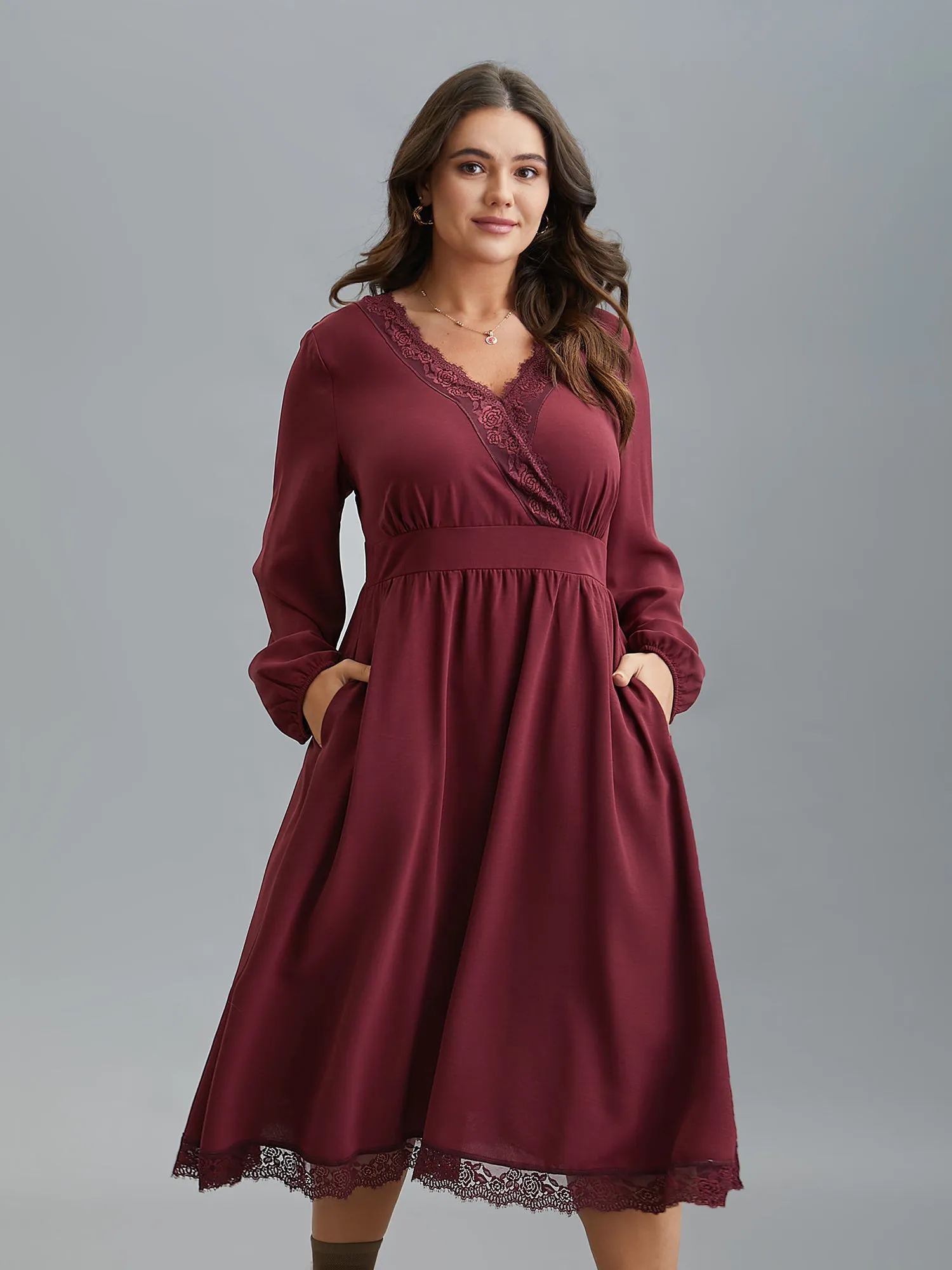 Lace Detail Surplice Neckline Midi Dress sold by Bloomchic product image thumbnail 3