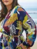 Surplice Neck Tropical Leaf Pockets Midi Dress sold by Bloomchic