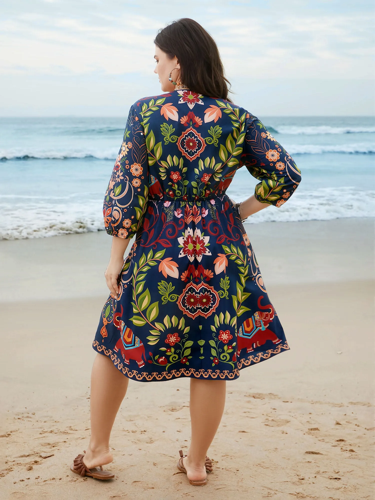 Boho Print V-Neck Pockets Midi Dress sold by Bloomchic product image thumbnail 5