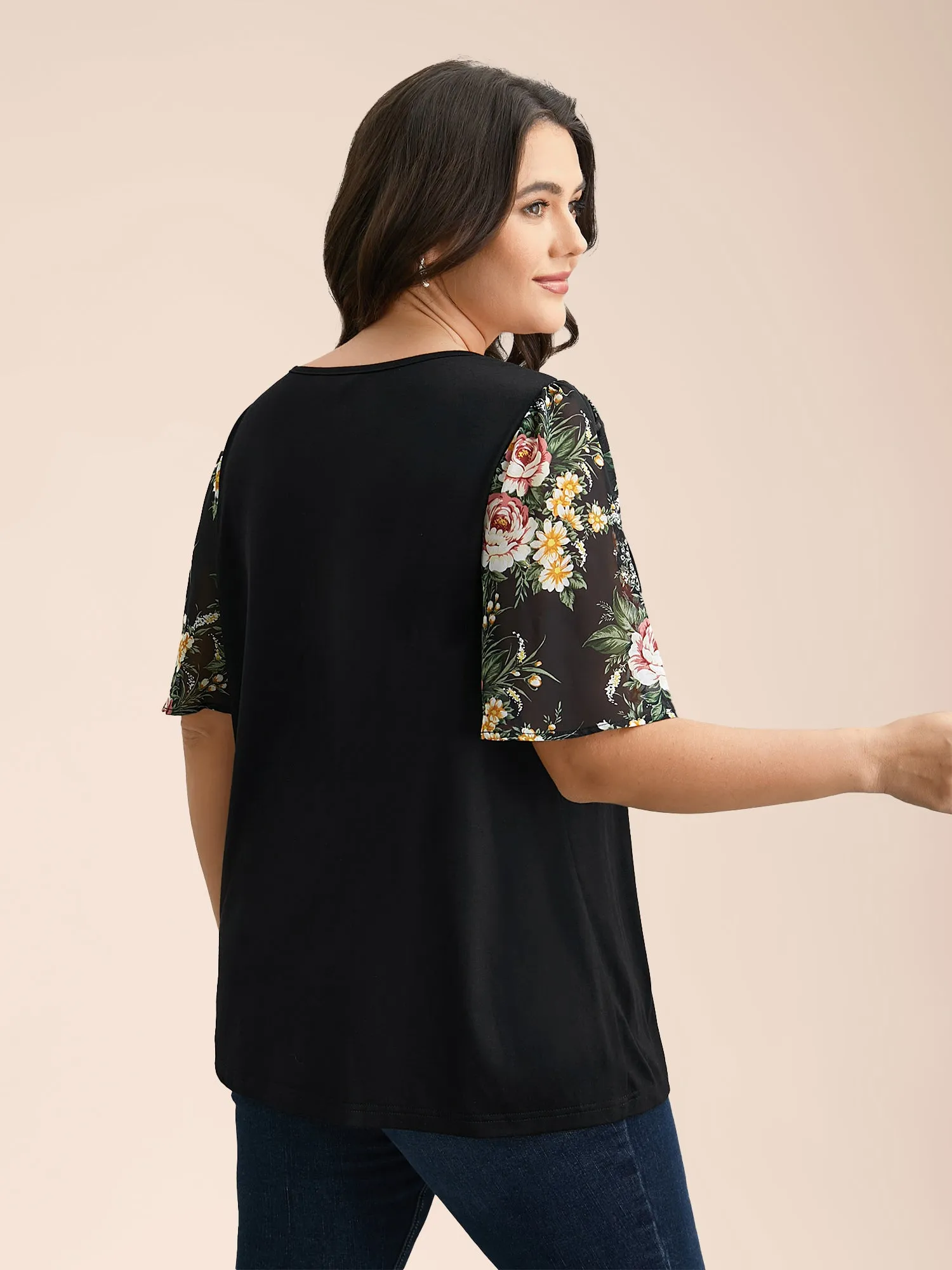 Floral Print Spliced Neck-Tie T-Shirt sold by Bloomchic product image thumbnail 4