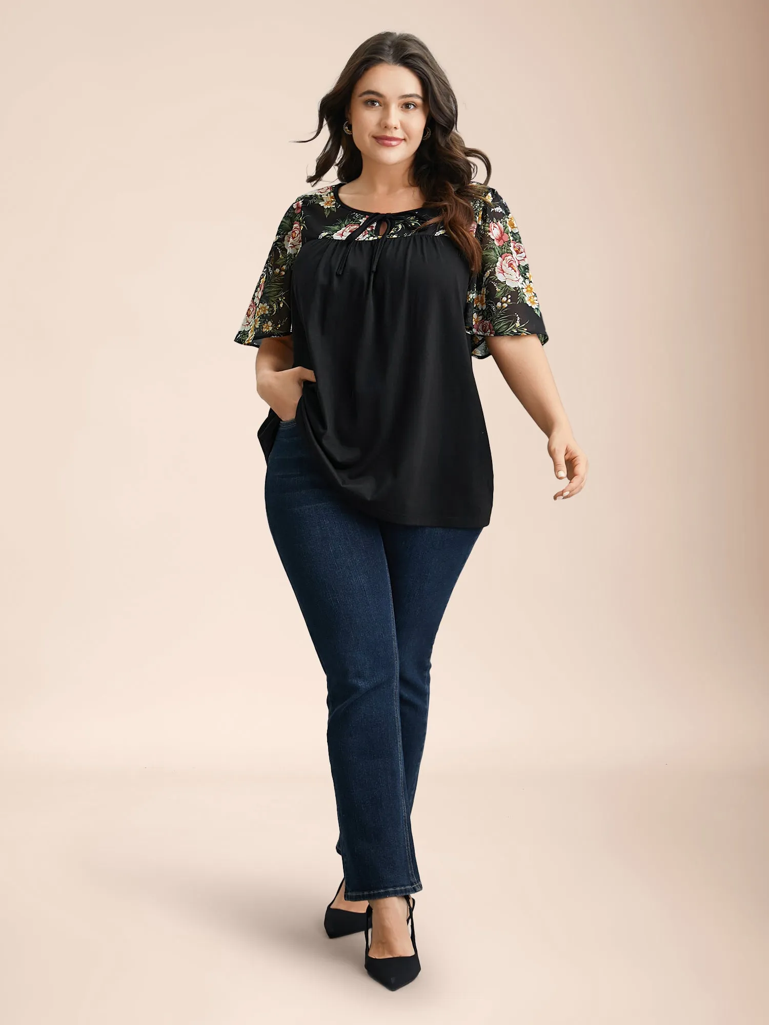 Floral Print Spliced Neck-Tie T-Shirt sold by Bloomchic product image thumbnail 3