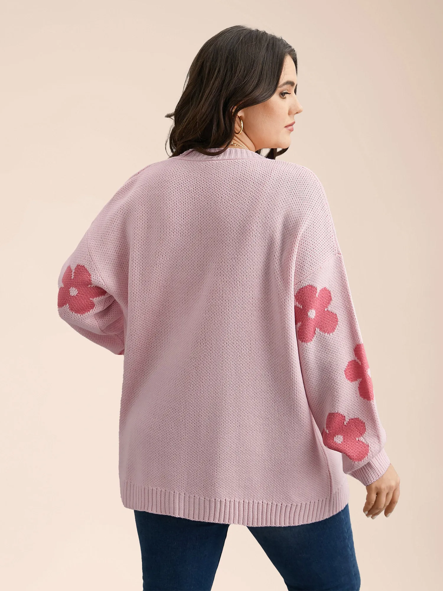 Floral Jacquard Ribbed Hem Knit Cardigan sold by Bloomchic product image thumbnail 2