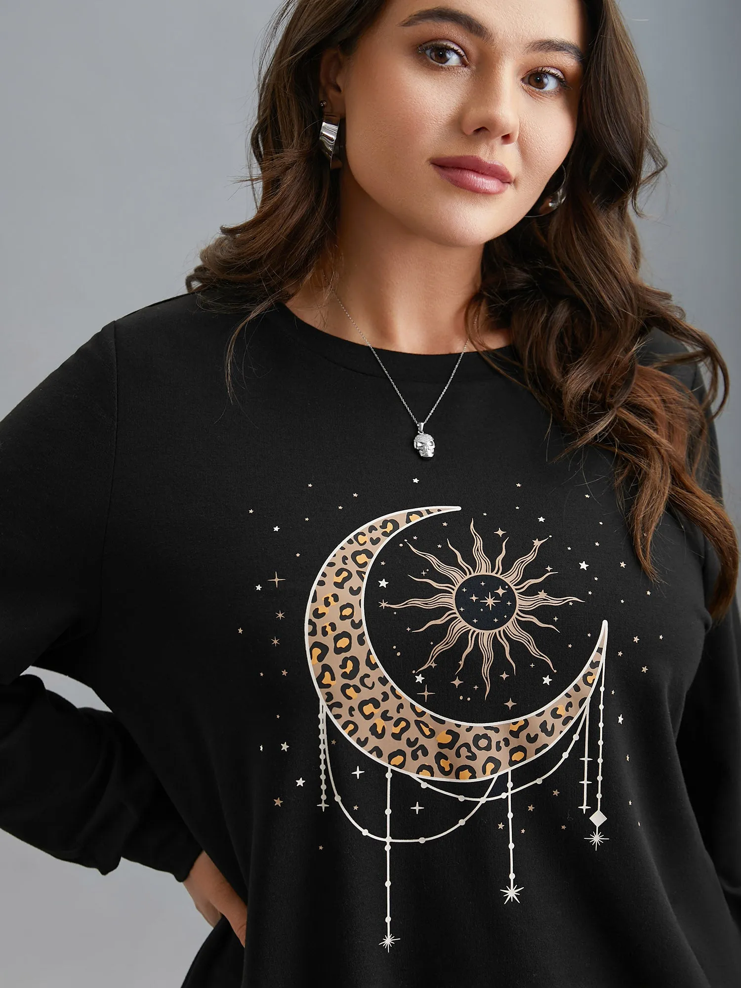 Crew Neck Celestial Print Stretch Sweatshirt sold by Bloomchic