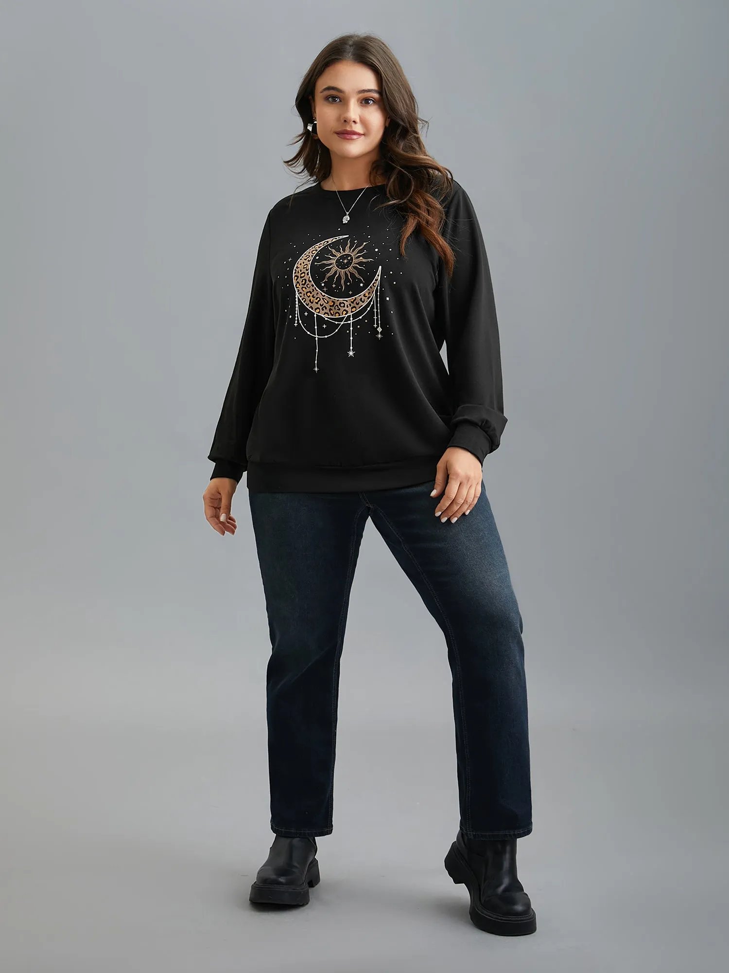 Crew Neck Celestial Print Stretch Sweatshirt sold by Bloomchic product image thumbnail 5