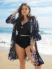 Floral Print Lotus Leaf Sleeve Open-Front Kimono sold by Bloomchic
