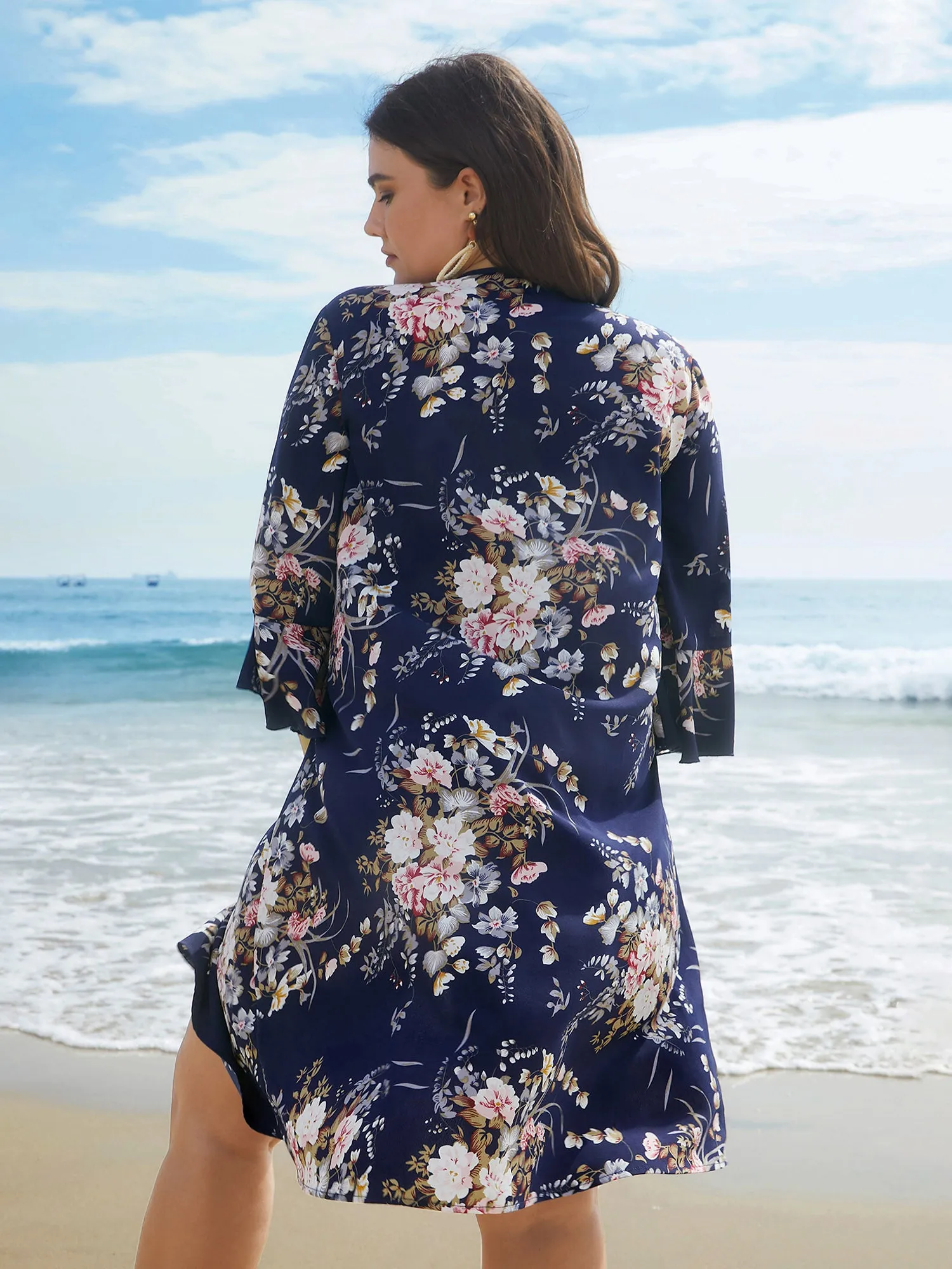 Floral Print Lotus Leaf Sleeve Open-Front Kimono sold by Bloomchic product image thumbnail 5