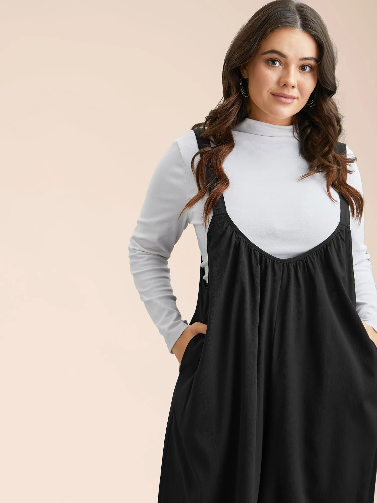 Adjustable Straps Pockets Plain Flared Jumpsuit sold by Bloomchic product image thumbnail 3